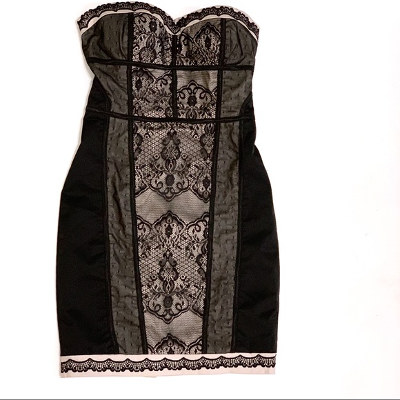 Costa Blanca Dresses & Skirts - Costa Blanca Black & Ivory Lace Strapless Dress